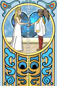 She-Ra and Catra together in an art-nouveau style piece by Raven Oak